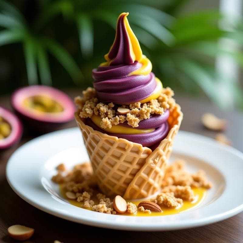 Helado de Açaí y Maracuyá con Granola de Quinoa: Postre Brasileño Sin Lácteos