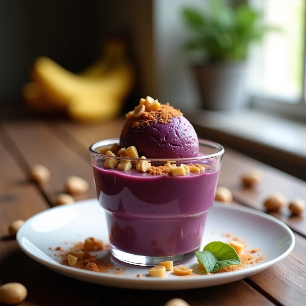 Helado de Açaí y Plátano con Crujiente de Cacahuete: Postre Brasileño Energético