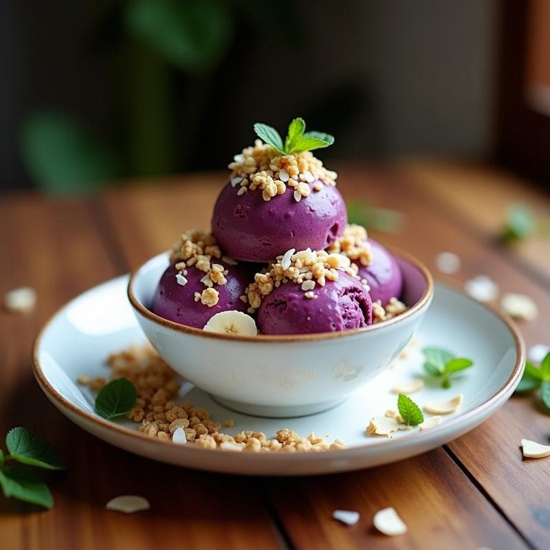 Helado de Açaí y Plátano con Toppings de Granola Sin Azúcar: Postre Brasileño Vegano