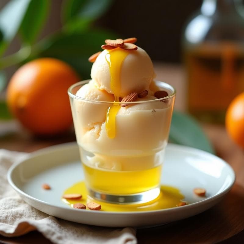 Helado de Aceite de Oliva y Naranja Amarga: Postre Español Gourmet Sin Lácteos