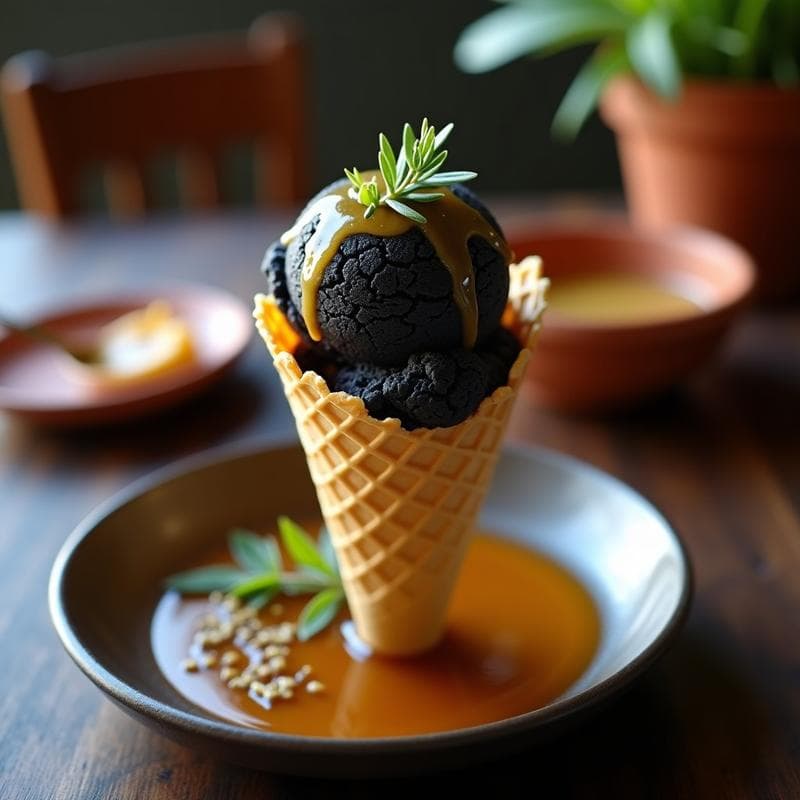 Helado de Aceituna Negra y Miel de Tomillo: Postre Griego Salado-Dulce