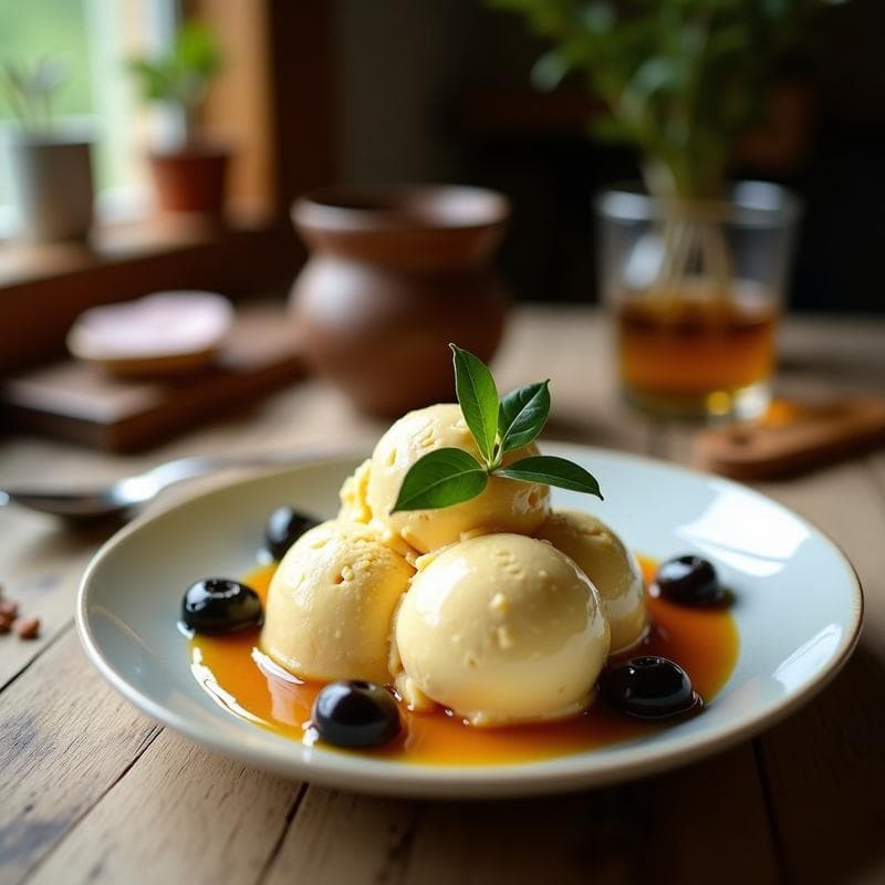 Helado de Aceitunas Negras y Miel: Postre Salado-Dulce con Toque Mediterráneo en 10 Minutos