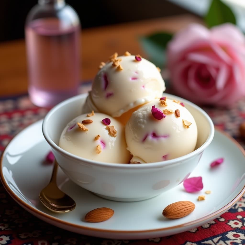 Helado de Agua de Rosas y Almendras Fileteadas: Postre Iraní Sin Lácteos