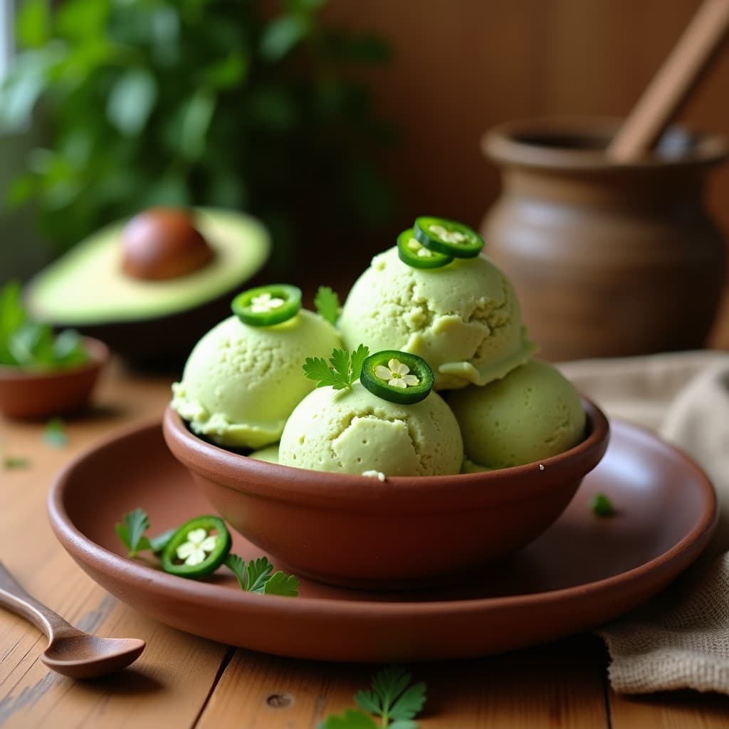 Helado de Aguacate y Cilantro con Trozos de Jalapeño: Postre Mexicano Picante y Keto en 3 Ingredientes
