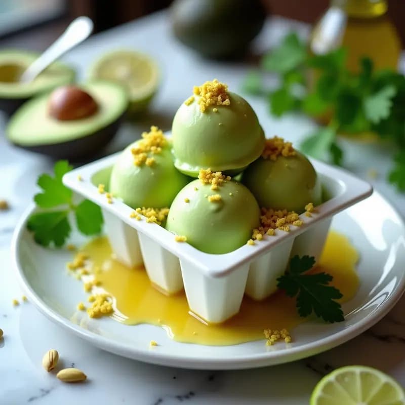 Helado de Aguacate y Cilantro con Salsa de Limón: Postre Verde Sorprendente y Saludable