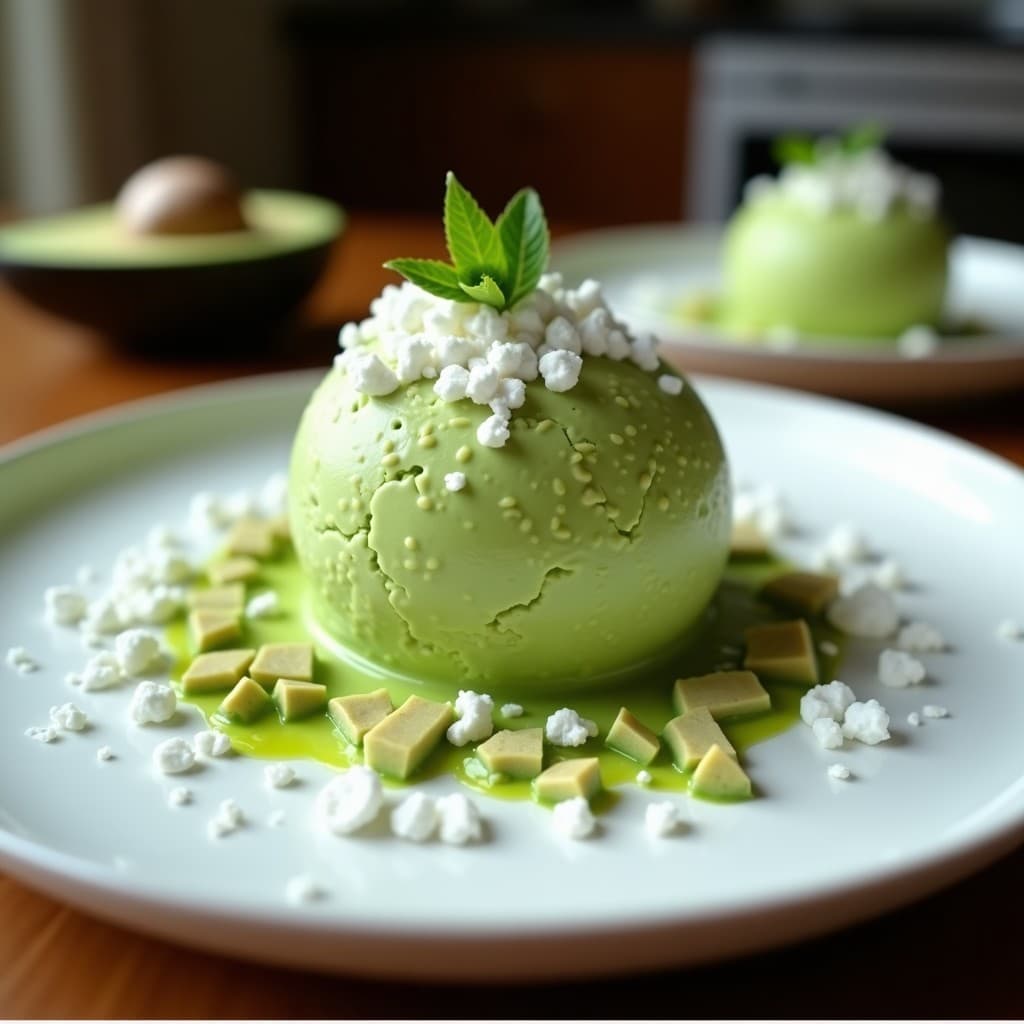 Helado de Aguacate y Espirulina con Topping de Coco: Postre Vegano Alto en Proteína