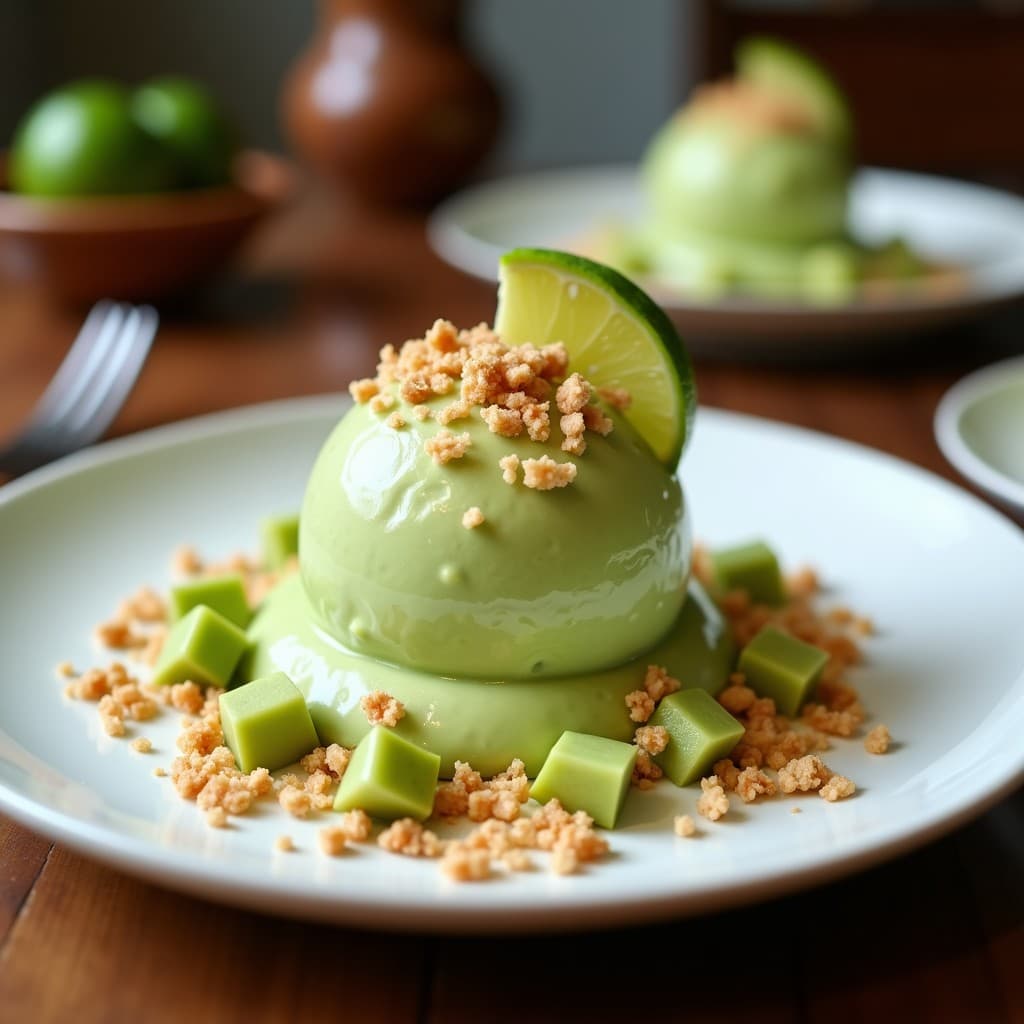 Helado de Aguacate y Lima con Crujiente de Coco: Postre Mexicano Sin Lácteos
