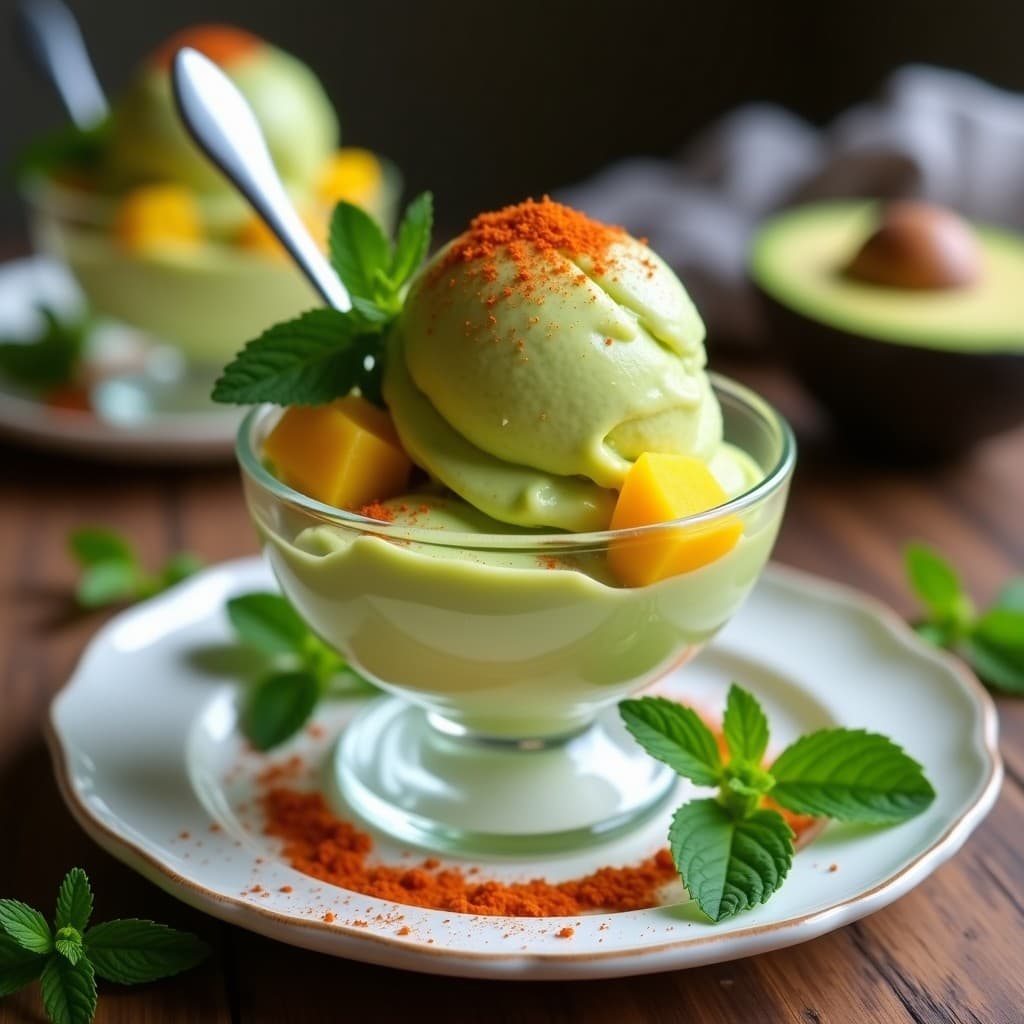 Helado de Aguacate y Mango con Chili en Polvo: Postre Vegano Sin Azúcar en 5 Minutos
