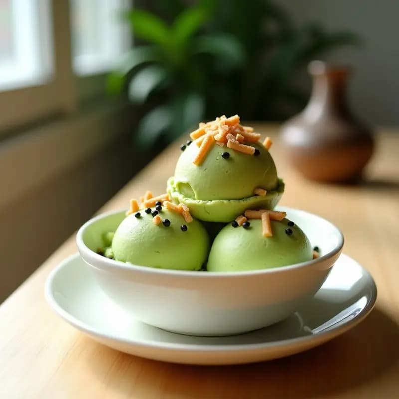 Helado de Aguacate y Matcha con Topping de Galleta Salada: Postre Japonés Alto en Grasas Saludables