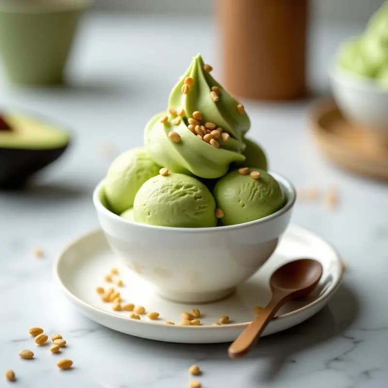 Helado de Aguacate y Matcha con Toppings de Sésamo: Postre Japonés Sin Azúcar en 5 Ingredientes