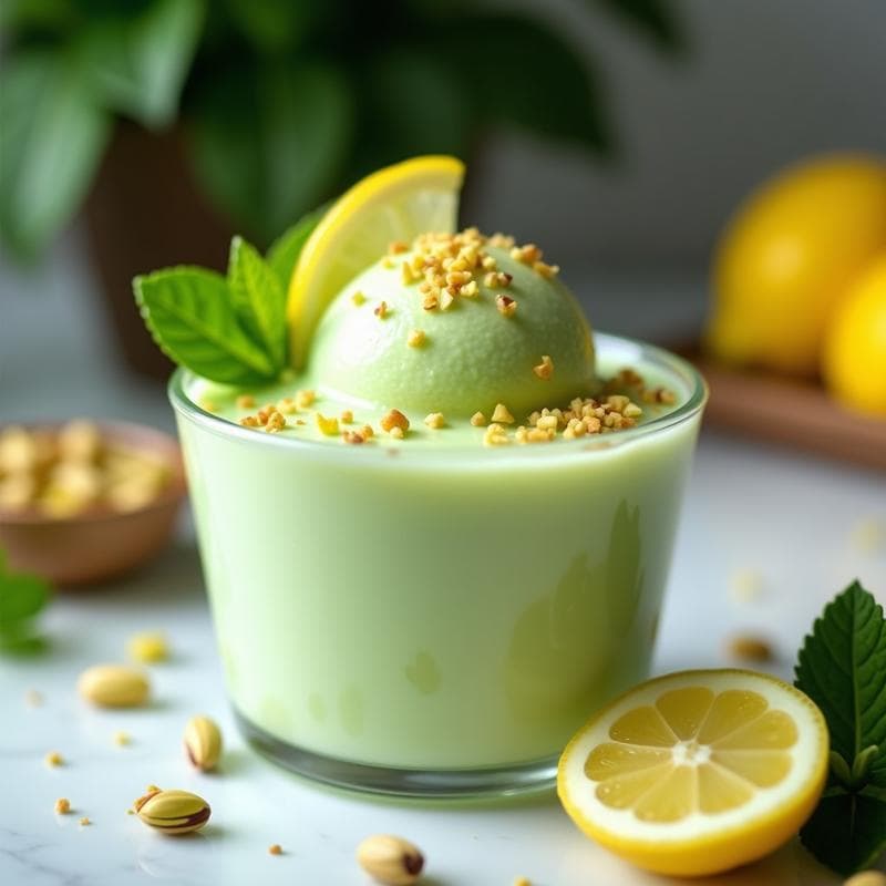 Helado de Aloe Vera y Limón con Crujiente de Pistacho: Postre Sin Azúcar y Depurativo