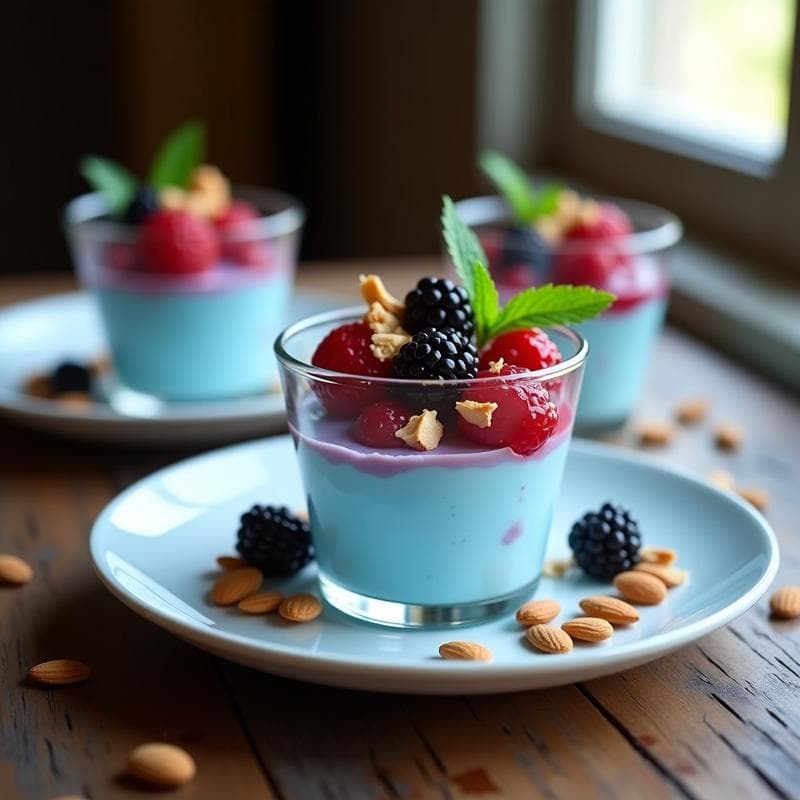 Helado de Añil y Leche de Almendras con Topping de Frutos Rojos: Postre Español Antioxidante