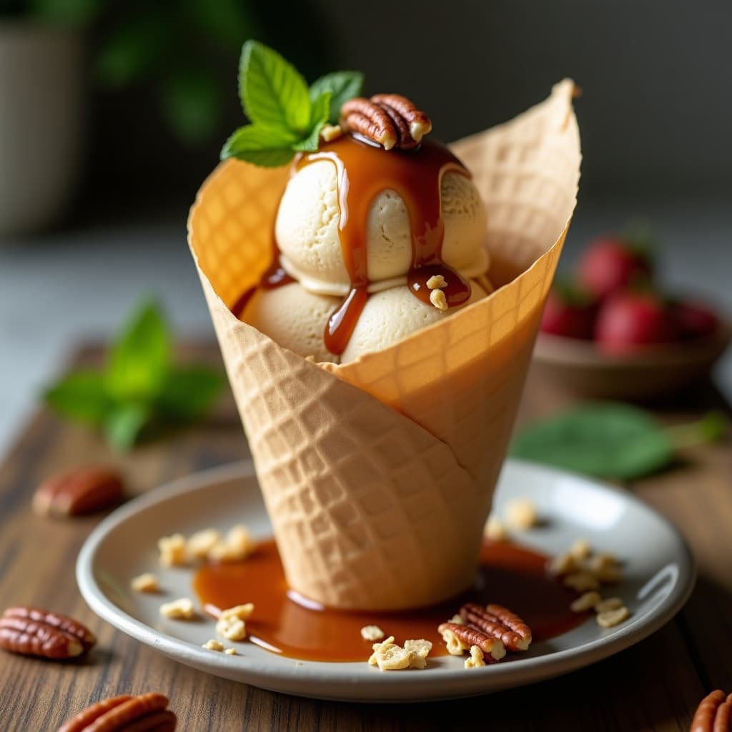 Helado de Avena Tostada con Caramelo de Dátiles y Nueces: Postre Escandinavo Vegano Sin Lácteos