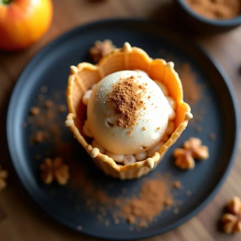 Helado de Avena con Trozos de Manzana Caramelizada y Canela en Cono de Waffle