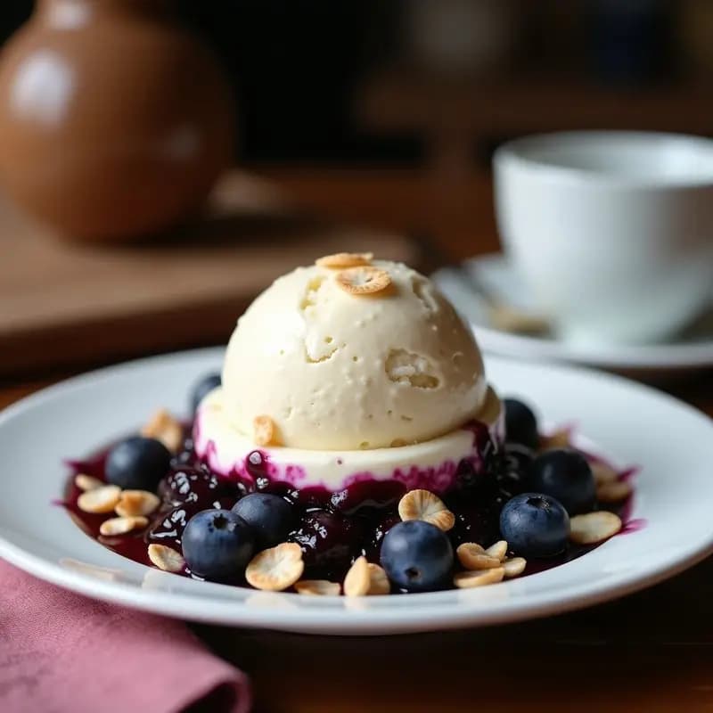 Helado de Avena Nocturna con Capas de Mermelada de Arándanos y Crujiente de Coco: Desayuno o Postre Sin Azúcar