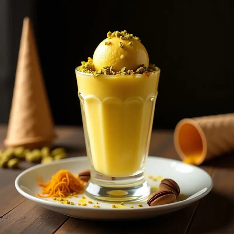 Helado de Azafrán y Cardamomo con Trozos de Pistacho: Postre Persa Elegante y Aromático