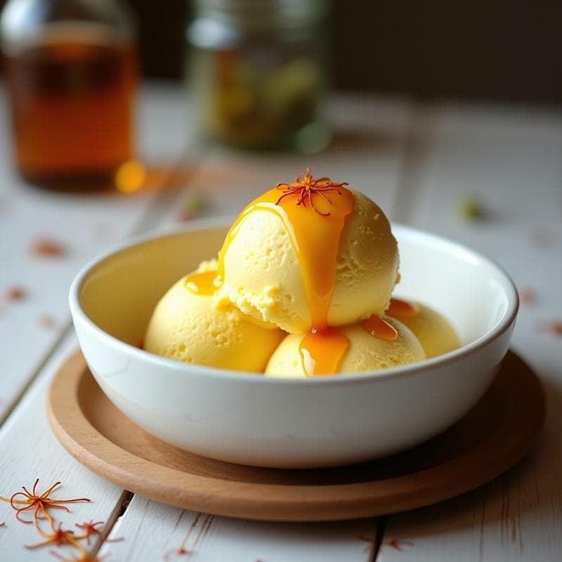 Helado de Azafrán y Cardamomo con Sirope de Arce: Postre Iraní Sin Azúcar en 3 Ingredientes