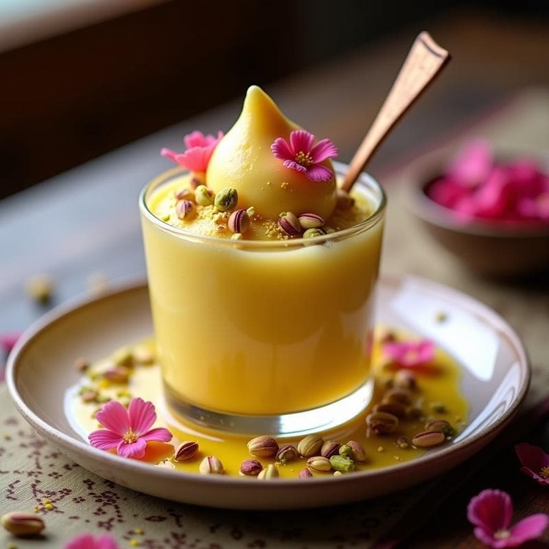 Helado de Azafrán y Pistacho con Virutas de Hielo de Rosa: Postre Persa Sin Azúcar y Vegano