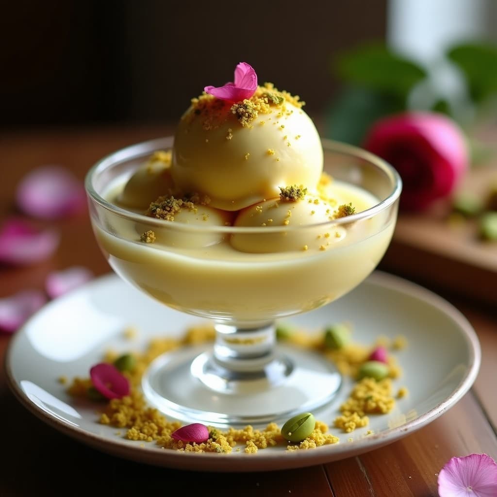 Helado de Azafrán y Rosa de Damasco: Postre Persa Sin Lactosa en 5 Ingredientes