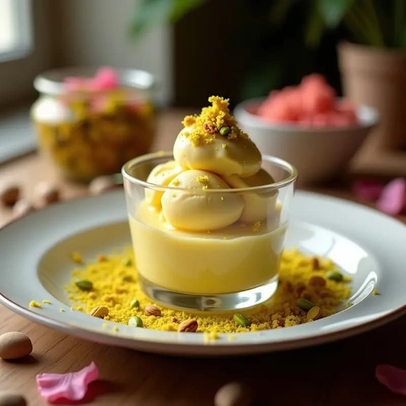 Helado de Azafrán y Rosewater con Pistachos: Postre Persa Gourmet Sin Lácteos