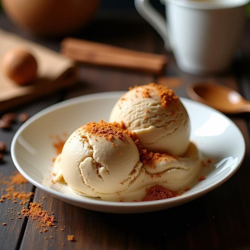 Helado de Café Arabica y Canela con Crujiente de Almendras: Postre Gourmet Sin Azúcar