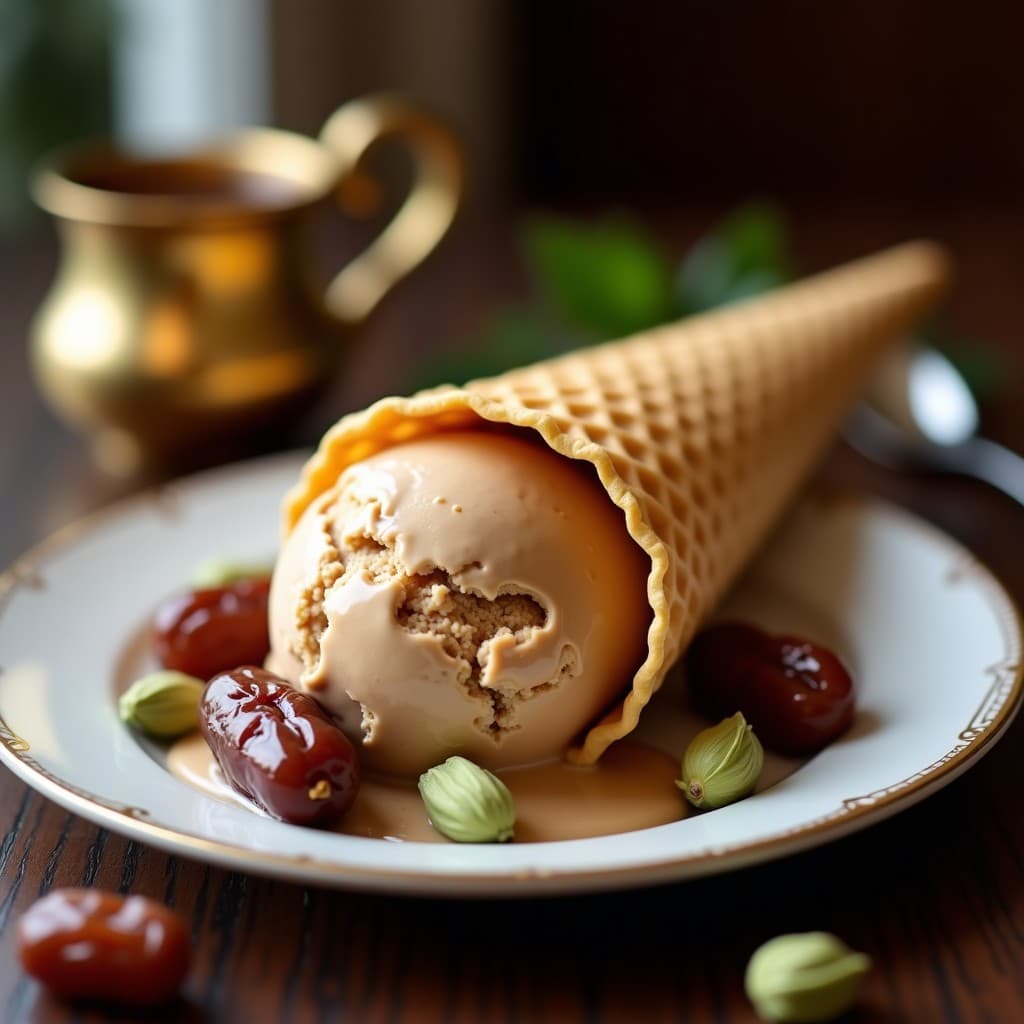 Helado de Café Arábigo y Cardamomo con Trozos de Dátil: Postre Saudí Sin Lactosa