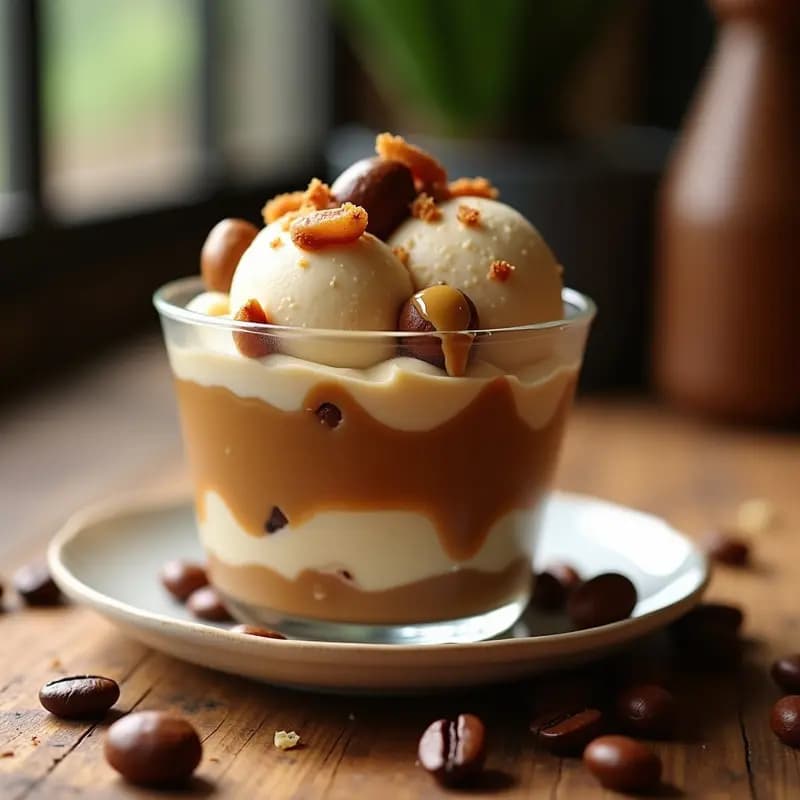 Helado de Café y Avellanas: Postre Italiano Vegano con Toque Crujiente