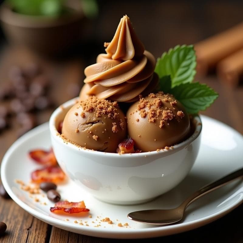 Helado de Café con Trozos de Bacón Crujiente: Postre Salado-Dulce Keto en 5 Minutos