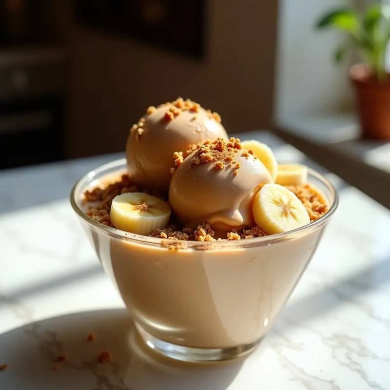 Helado de Café con Trozos de Banana Congelada y Crumble de Avena: Postre Sin Azúcar