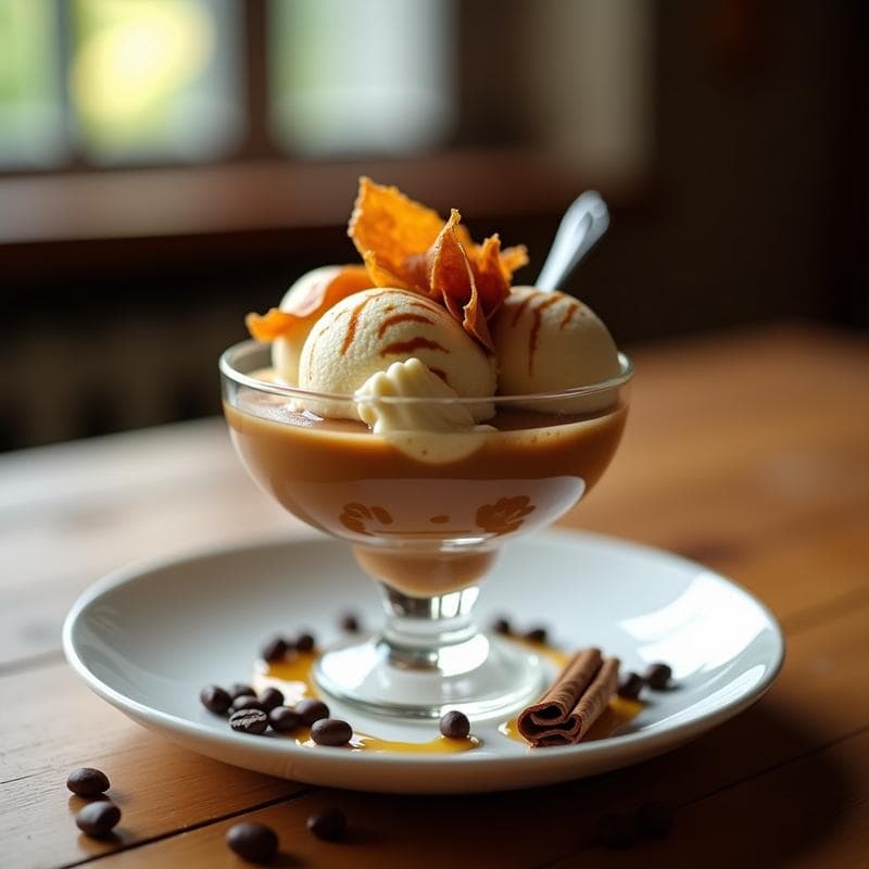 Helado de Café y Canela con Trozos de Feo de Bacalao: Postre Portugués Tradicional Reinterpretado