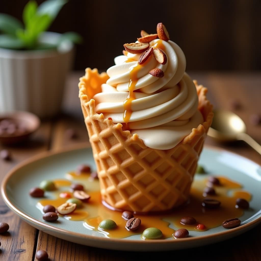 Helado de Café y Cardamomo con Swirl de Caramelo Salado: Postre Árabe Sin Lácteos