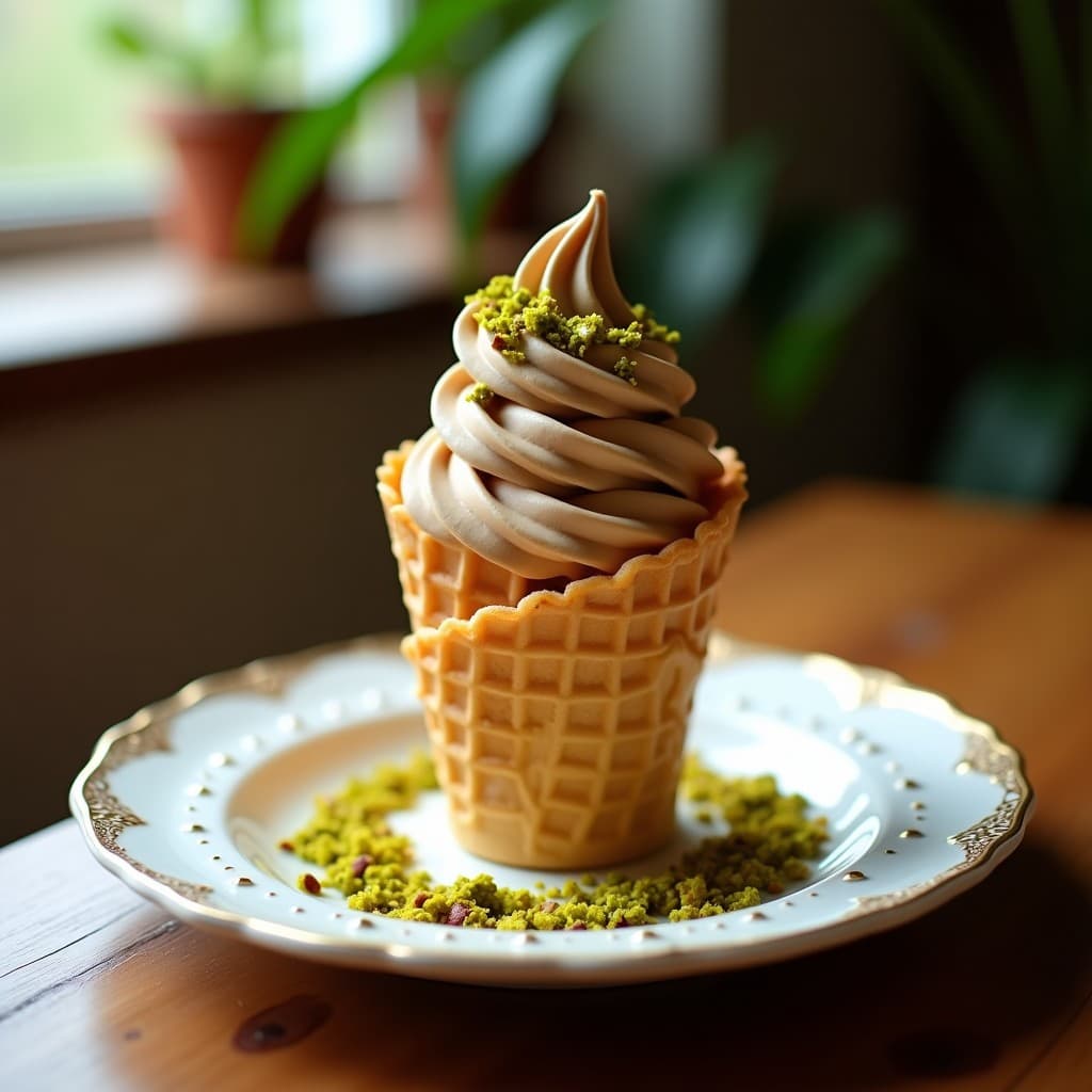 Helado de Café y Cardamomo con Crujiente de Pistacho: Postre Árabe Sin Lactosa