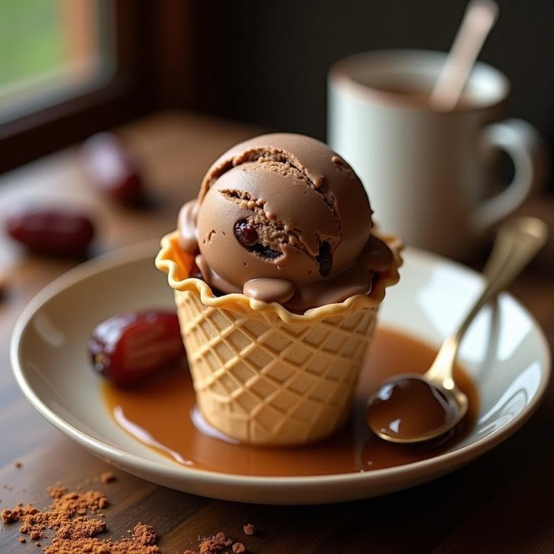 Helado de Café y Cardamomo con Trozos de Dátiles: Postre Vegano Sin Lácteos