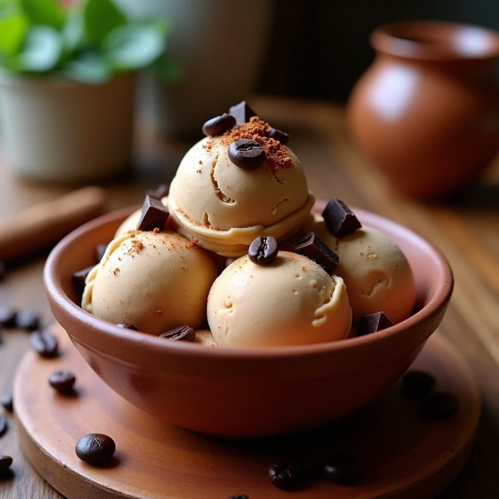 Helado de Café de Cascara y Especias con Trozos de Chocolate 90%: Postre Colombiano Keto