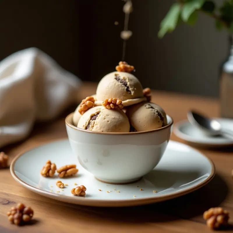 Helado de Café de Chicoria y Vainilla con Trozos de Nogal: Postre Francés Keto y Sin Cafeína