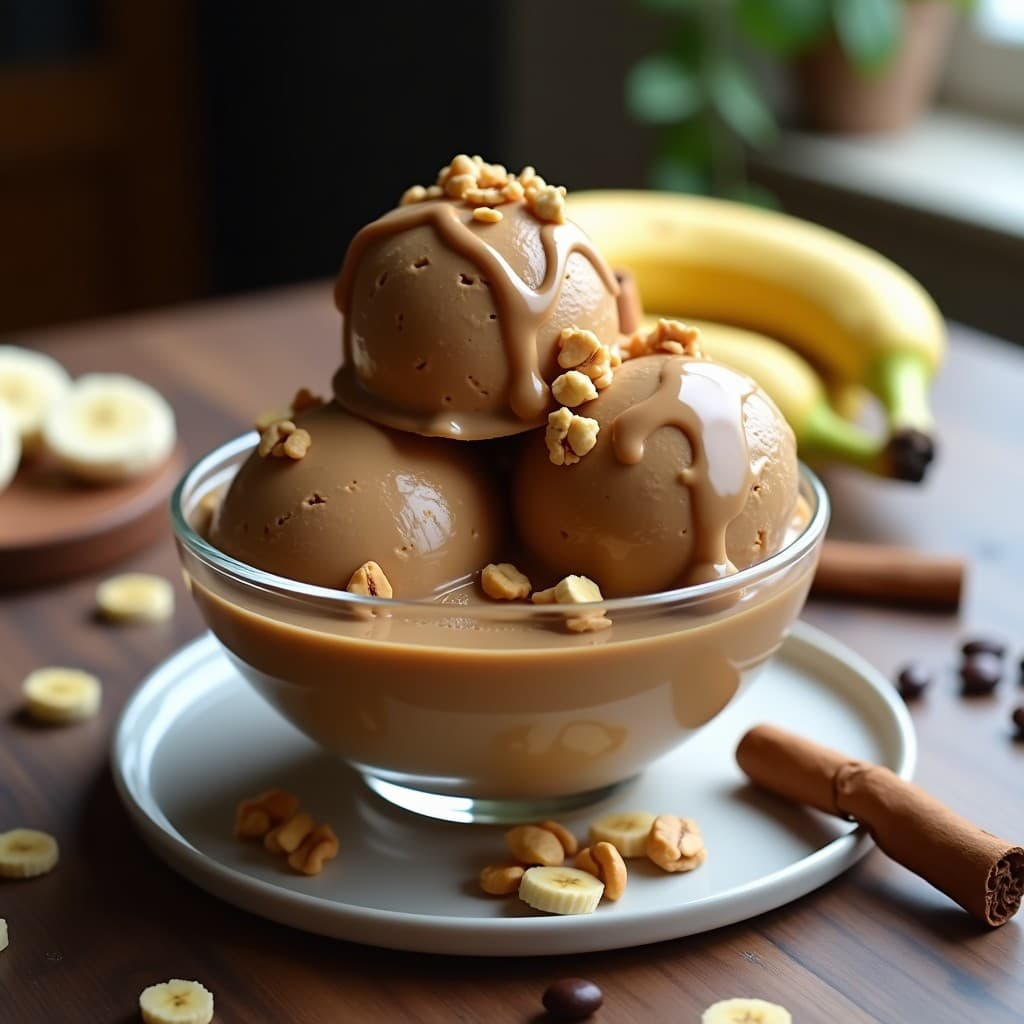 Helado de Café Cold Brew y Banana con Cobertura de Cacahuete: Postre Vegano Sin Azúcar