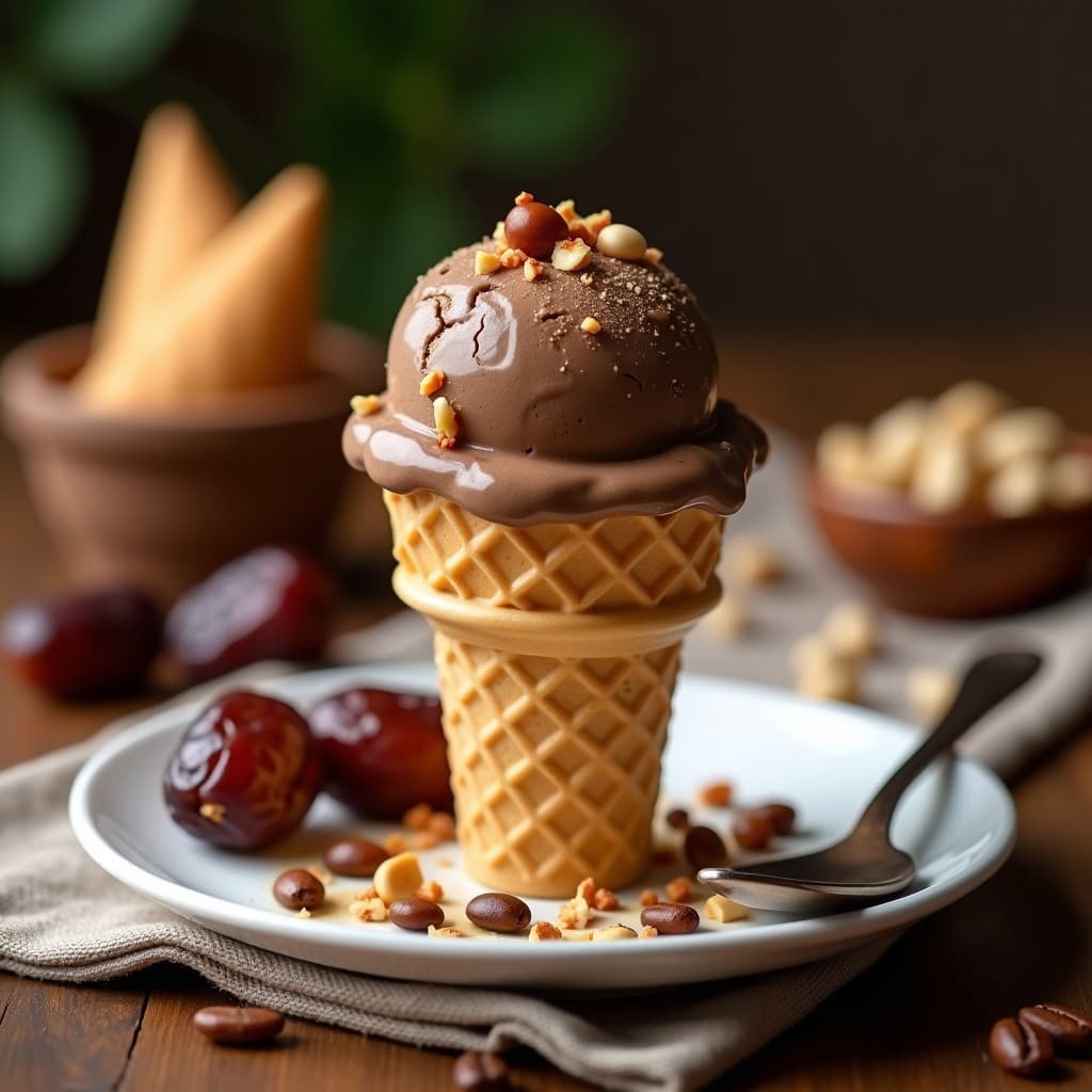 Helado de Café y Dátiles con Crujiente de Avellanas: Postre Keto Sin Lactosa en 10 Minutos