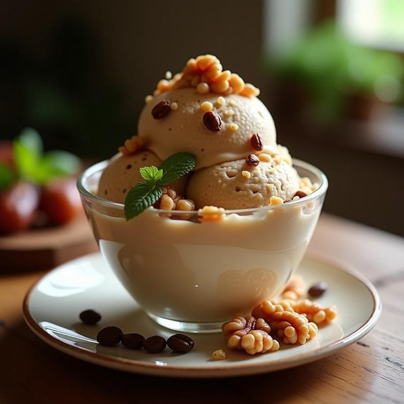 Helado de Café y Dátiles con Crujiente de Nueces: Postre Sin Lácteos en 4 Ingredientes