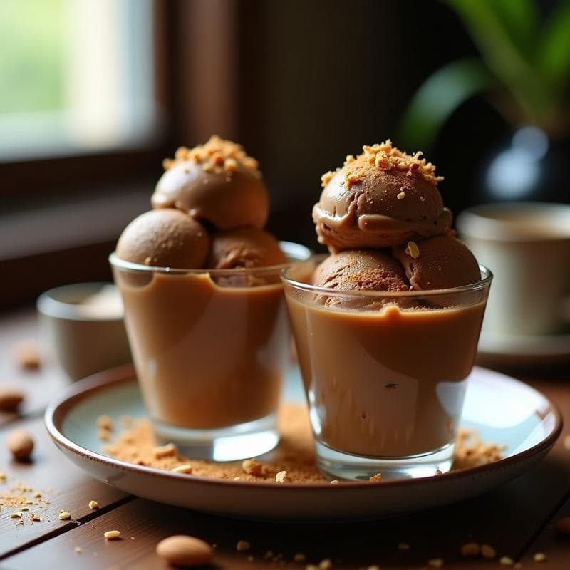 Helado de Café y Espresso con Crujiente de Almendras: Postre Keto Sin Lácteos