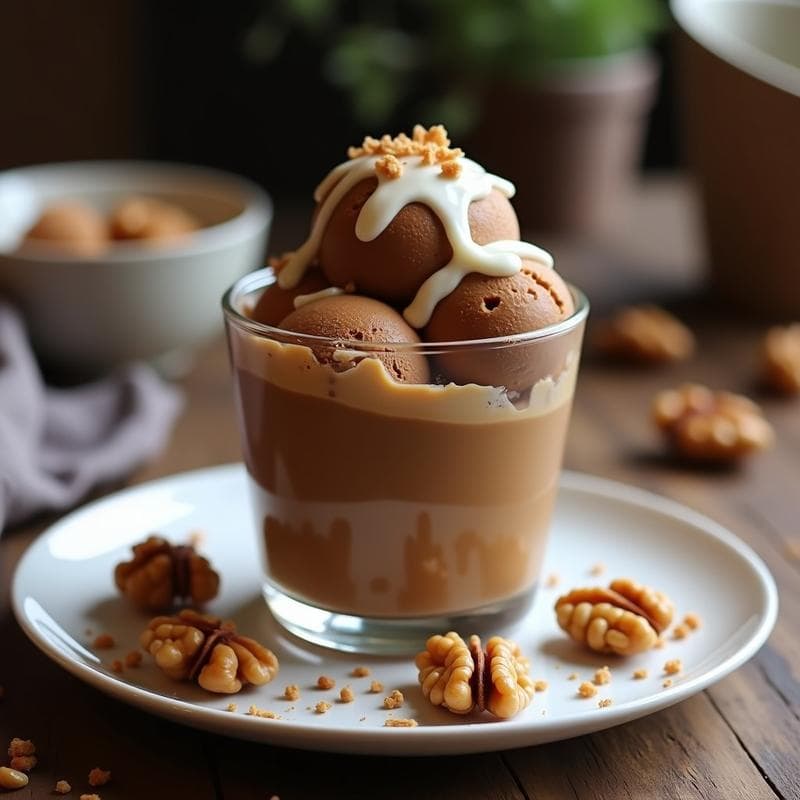 Helado de Café y Fecha con Trozos de Nueces: Postre Sin Lactosa y Sin Azúcar en Thermomix