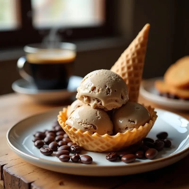 Helado de Café y granos de Café Tostados: Postre Vegano Sin Azúcar en Máquina de Helados
