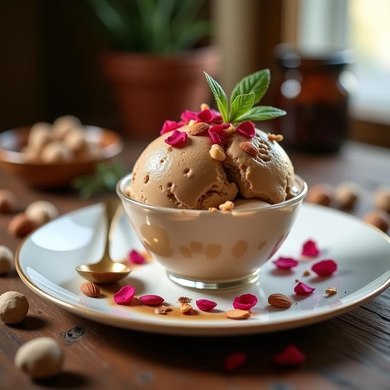 Helado de Café con Infusión de Rosas y Nuez Moscada: Postre Árabe Keto Sin Lácteos
