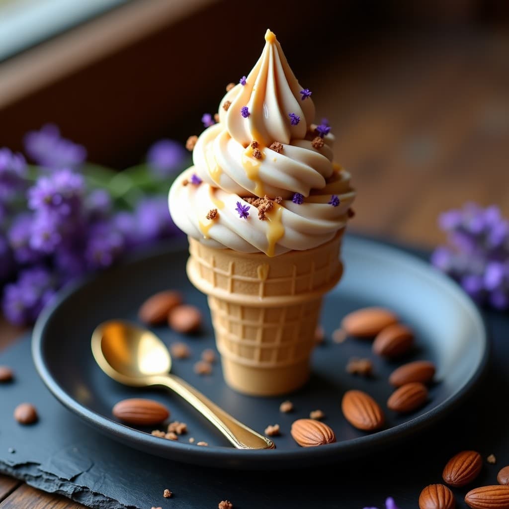 Helado de Café con Infusión de Lavanda y Trozos de Almendra: Postre Gourmet Keto