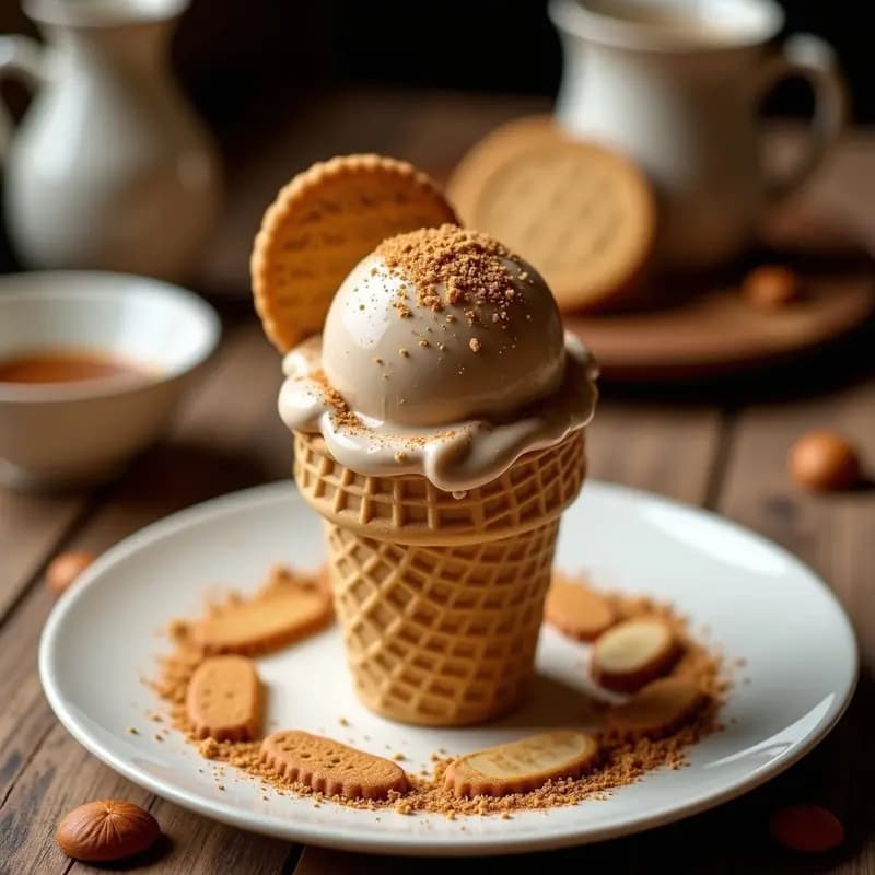 Helado de Café y Speculoos: Postre Belga Sin Lactosa y con Crujiente de Galleta