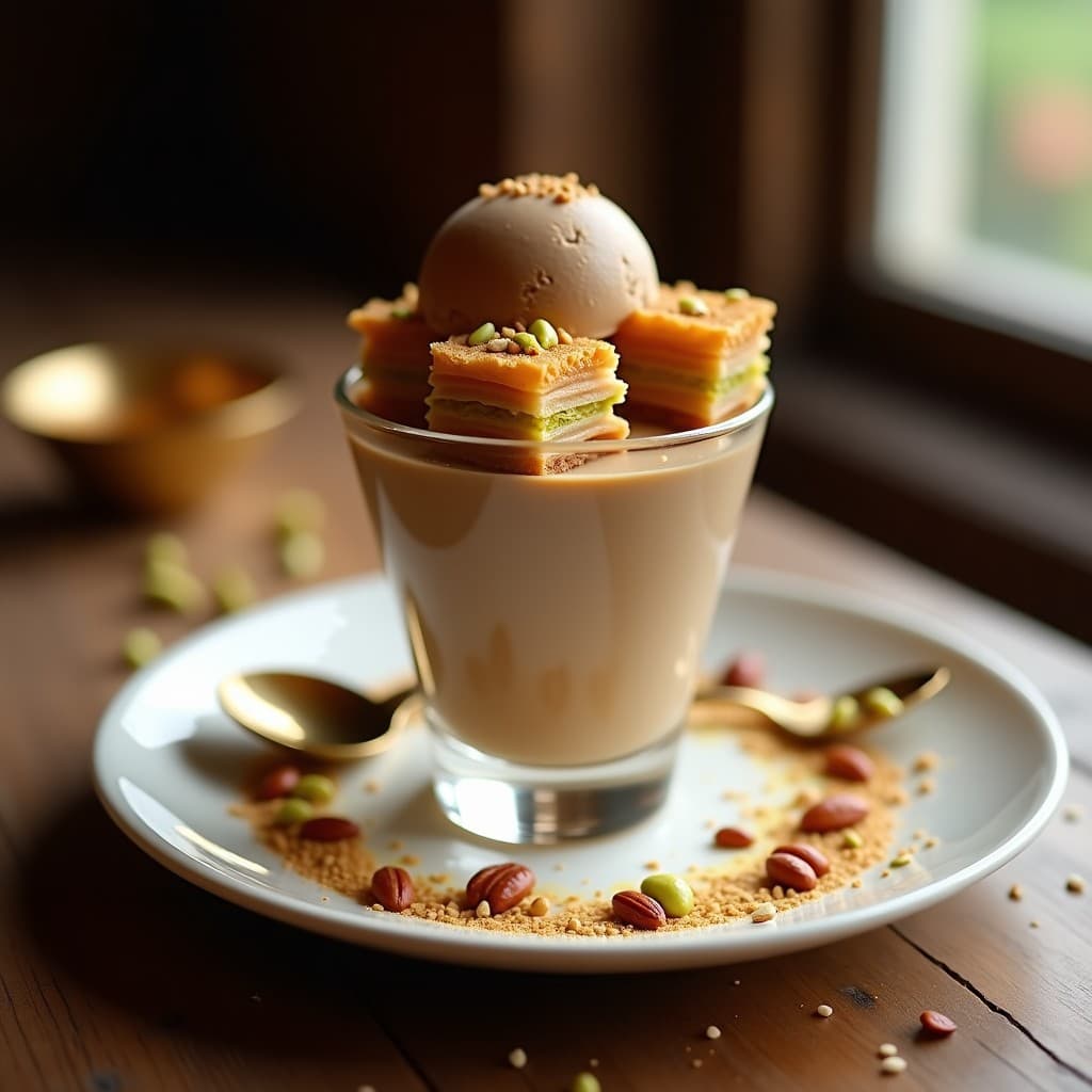 Helado de Café Turco con Trozos de Baklava: Postre Árabe Sin Horno