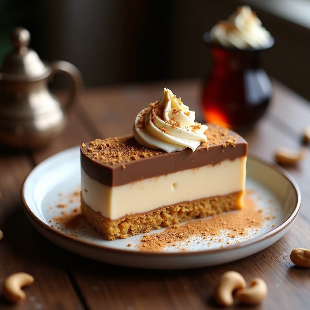 Helado de Café Turco y Cardamomo con Base de Anacardos: Postre Vegano y Crujiente en 3 Capas