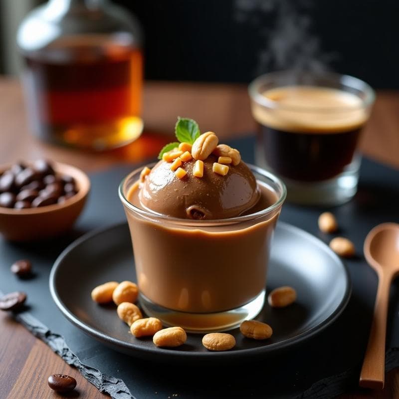 Helado de Café con Whisky de Malta y Topping de Cacahuete: Postre para Adultos Sin Lácteos