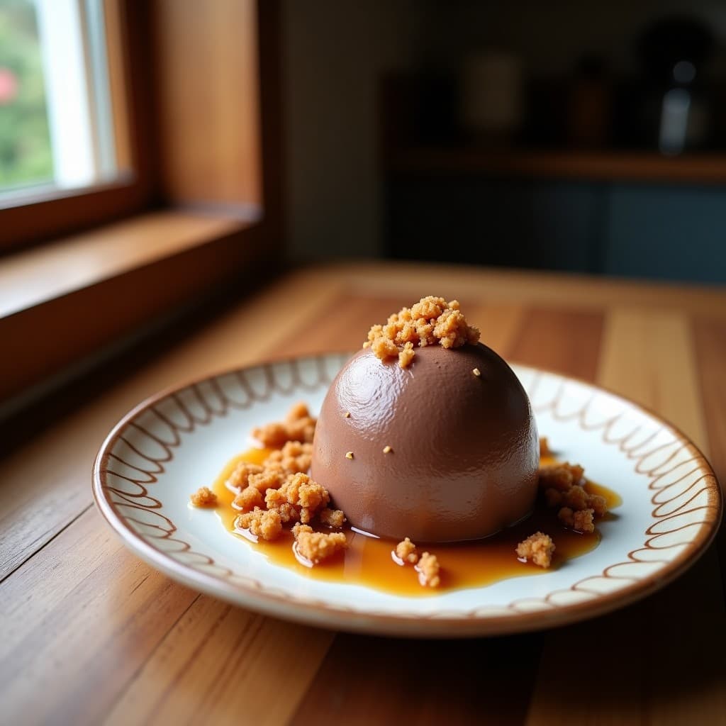 Helado de Caoba (Theobroma cacao) y Albahaca con Crumble de Almendras: Postre Gourmet Sin Lácteos