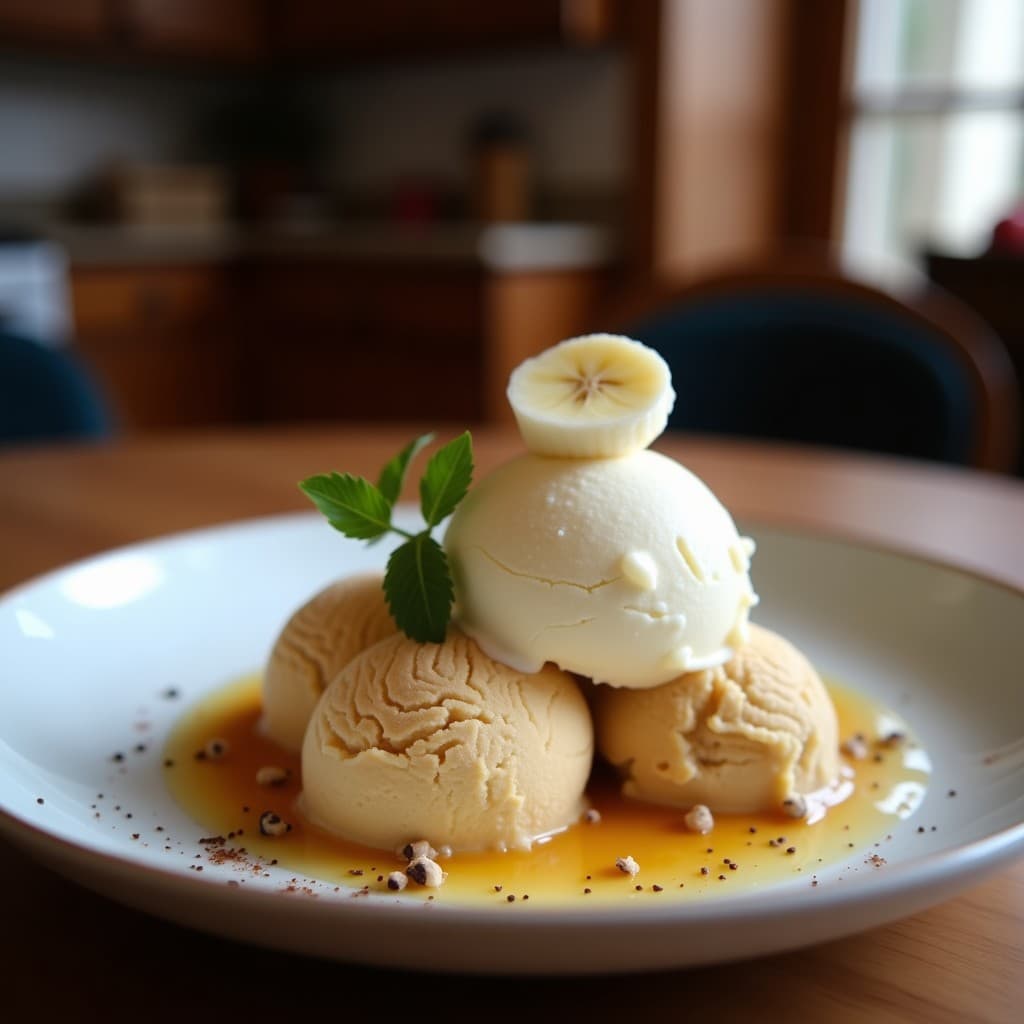 Helado de Caoba y Sal Marina con Helado de Plátano: Postre Peruano Sin Azúcar y Vegano