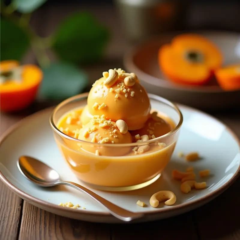 Helado de Caqui y Jengibre con Base de Anacardos: Postre Keto Sin Azúcar